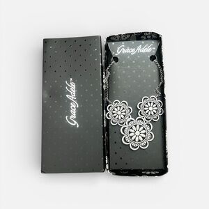 Grace Adele Floral Black and Silver Necklace